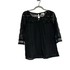 Anthropologie‎ Meadow Rue Top Womens Small Black Lace Whimsigoth Fairy Grunge